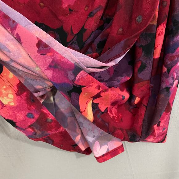 Lauren Ralph Lauren Red Floral Dress Ruched Size Medium - Picture 7 of 9